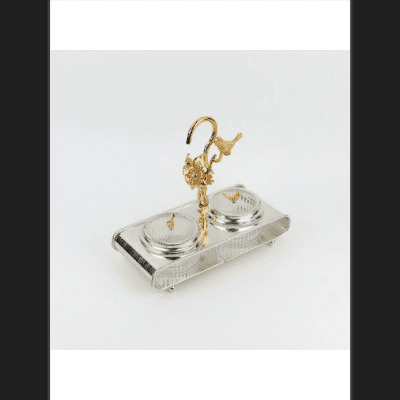 Luxury Serving Stand with 2 Glass Bowls on Metal Base