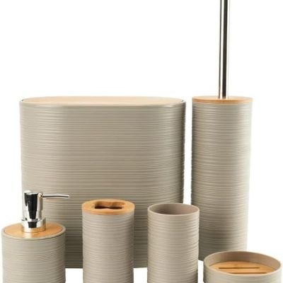 6-Piece Oval Bathroom Set with Wooden Lid