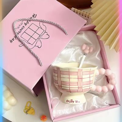 Cute ceramic cup as a holiday gift for girls - water cup with flowers, travel companion cup, coffee cup