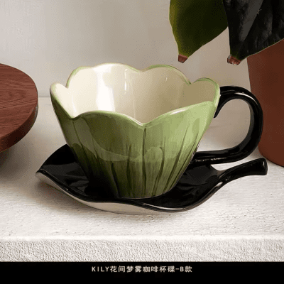 Nordic Relief Tulip Ceramic Coffee Cup Dish Three-dimensional Flower Porcelain Tea Cup Afternoon Tea Dessert Mug Home Decoration