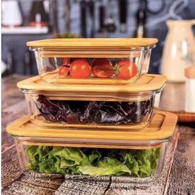  3-Piece Pyrex Set with Wooden Lids