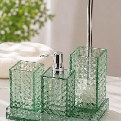 Acrylic bathroom set with a modern and elegant design, perfect for organizing your bathroom essentials while adding a stylish touch to your space.