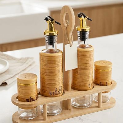 The Bamboo & Gold Condiment Organizer Set