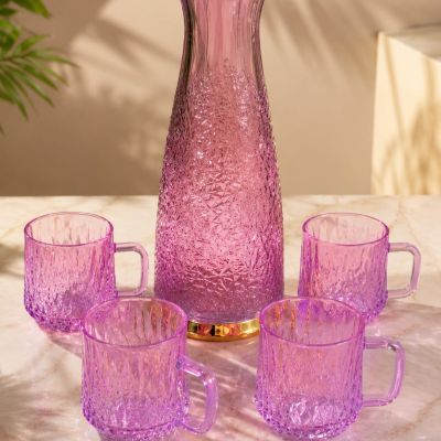  Elegant textured glass pitcher & cups set