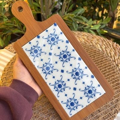 Wooden board with a piece of marble