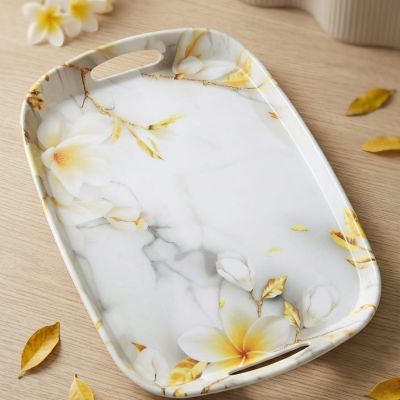 ​Elegant Floral Marble-Effect Serving Tray 