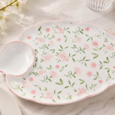  Floral Serving Plate with Dip Bowl