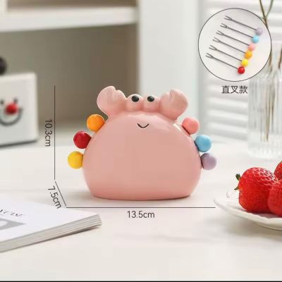 Crab Shape Stainless Steel Fruit Forks with Ceramic Storage Jar Set, Cute Dessert Picks for Kids, Safe Cake Utensil