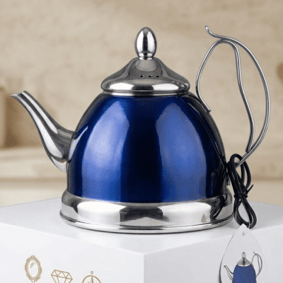 Defined by a deep sapphire finish and brilliant polished stainless steel, this kettle combines timeless design with premium utility. The unique decorative handle, precision spout, and clear-top lid make it a centerpiece of any modern kitchen. Experience s