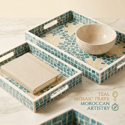 Artistic mosaic meets everyday elegance. This stunning set brings a touch of Moroccan craftsmanship to any table