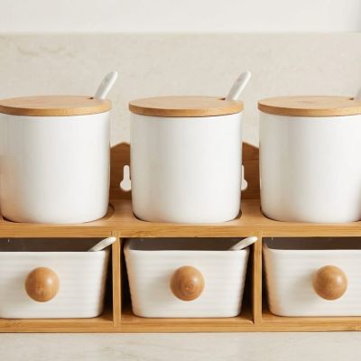 Elevate your countertop with natural wood & ceramic."