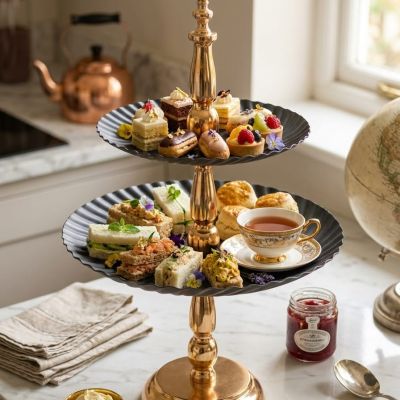 Host with elegance. ✨ Transform your afternoon tea into a masterpiece with this stunning two-tier serving stand. The perfect way to display your finest treats."