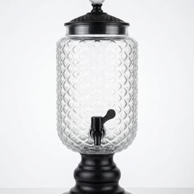 "Serve in style. The perfect glass beverage dispenser for your home gatherings."
