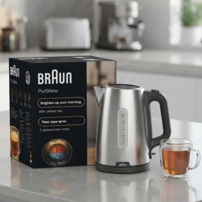 غلاية براون (Braun PurShine). غلاية براون ليست مجرد جهاز، بل هي لمسة من التميز في مطبخك. ​لماذا تختارين غلاية براون؟ ​أداء سريع: خاصية الغليان السريع (RapidBoil) توفر لكِ الماء Braun PurShine Kettle. A Braun kettle is more than just an appliance; it's a t
