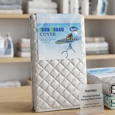 غطاء طاولة مكواة (Iron Board Cover): ​بالعربي: "كوي أسهل وأسرع، غطاء طاولة مكواة مضاد للحرارة وعاكس للضوء." ​By English: "Easier and faster ironing, heat-resistant and reflective iron board cover