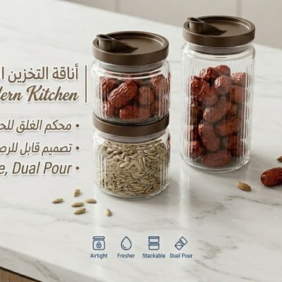 ارتقِ بتنظيم مطبخك مع طقم التخزين الذكي! ✨ تصميم أنيق وعملي يجمع بين الأناقة والسهولة في الاستخدام. بفضل ميزة الإغلاق المحكم وتصميم الصب المزدوج، سيبقى طعامك طازجاً ومنظماً دائماً.  ​ Elevate your kitchen organization with our smart storage set! ✨ An eleg