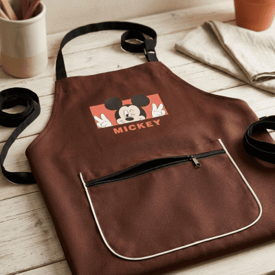 116242_مريلة مطبخ (أبرون) باللون البني بتصميم ميكي ماوس& Brown Kitchen Apron with Mickey Mouse Design