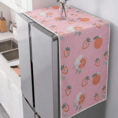 3566_غطاء ثلاجة واقي من الغبار برسومات كرتونية وفواكه (عشوائي) & Dustproof Refrigerator Cover Top with Cute Fruit/Cartoon Print