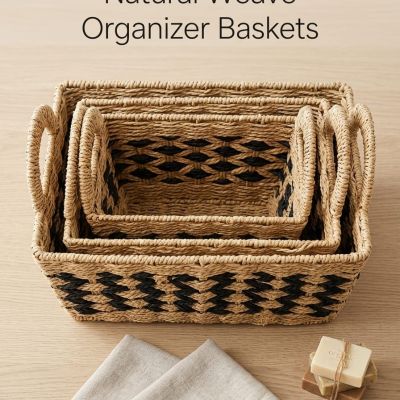 رتبي مساحتك بلمسة طبيعية! 🧺 طقم سلال من 3 قطع يجمع بين الأناقة والعملية.  ​English: Organize your space with a natural touch! 🧺 A 3-piece basket set that combines style and functionality