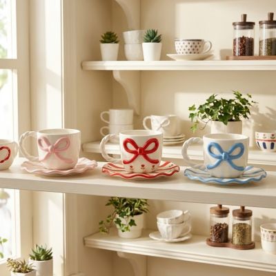 : طقم كوب  الفيونكة الخزفية& : Bow Ceramic Cup Set